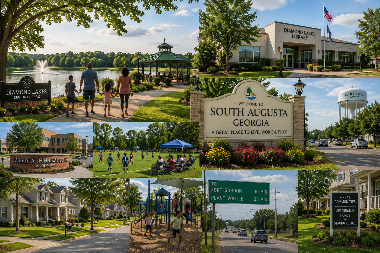 South Augusta's Diamond Lakes Regional Park and welcome sign