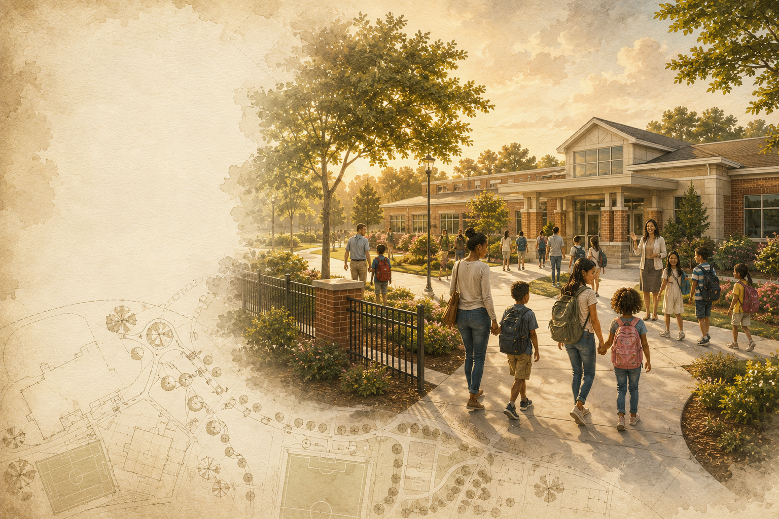 Families walking children to school in an Augusta-area neighborhood